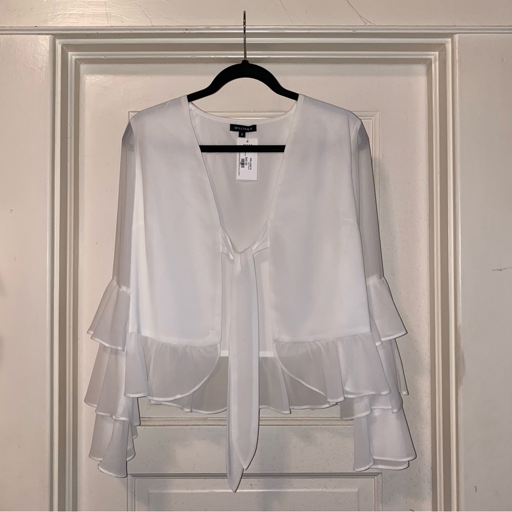 William B Ruffle Sleeve Tie Front Blouse